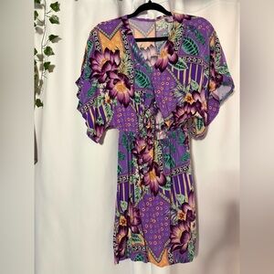 Purple Floral Dress with Elastic Waist